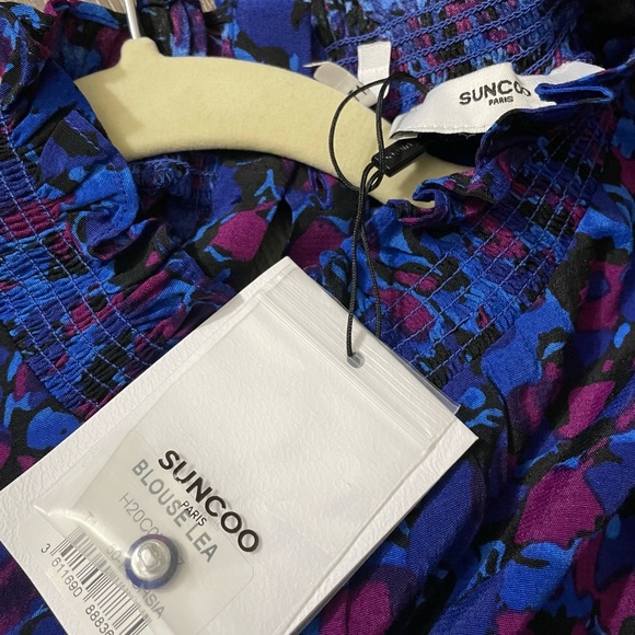 NEW Suncoo Paris Lea Printed Blouse Floral Print Top Long Sleeve Ruffled - Picture 9 of 11